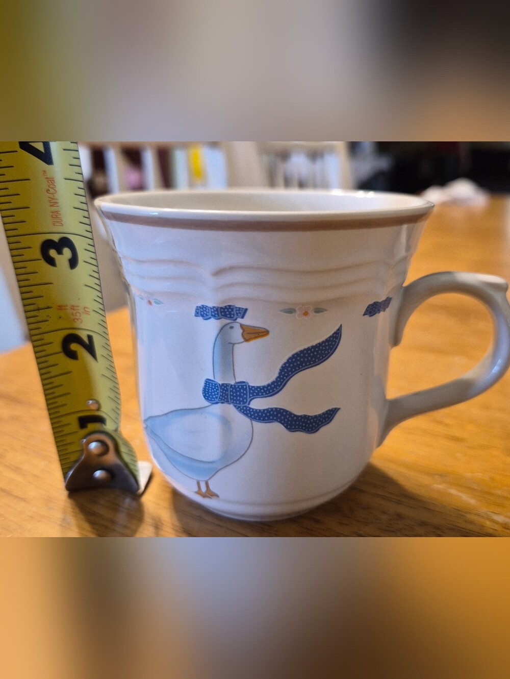 Vintage Newcor Stoneware Countryside Coffee Mug White Blue Geese Bow Tea Cup